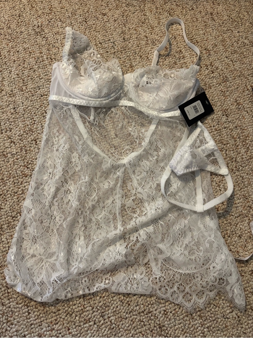 White Lace Chemise Lingerie with Matching Thong